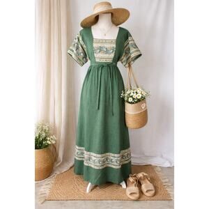 True Vintage 1960's 70s Sherbet Originals Maxi Dress Shabby Chic Floral Green